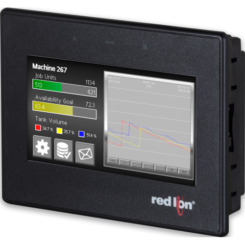 4.3" Widescreen HMI with 3 Serial, 1 Ethernet, 1 USB Host, USB Device, Web server and Data Logging