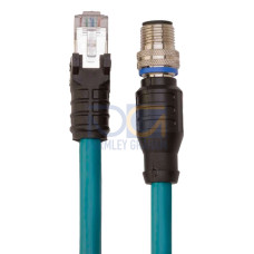 Cordset: Male M12 to Male Side-Snap RJ45, 8-pin, Shielded, IP68, AWG 24, Green PVC Jacket, Straight Connectors, Cable length: 1.83 m (6 ft)