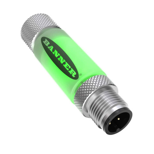S15L Series: 2-Color In-Line Sensor Status Indicator, Voltage: 10-30 V dc, Housing: Polyurethane, IP67, Input: PNP, Colors: Green Red, Male-Female 4-pin M12 Integral QD