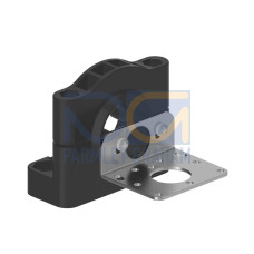 Bracket: Flat mount swivel with extended range, Allows full articulation, Black thermoplastic polyester & 316 stainless stee, Hardware included