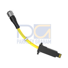 Cordset: Double Ended M12 to LP-Custom, 4-pin Straight Female, 11-pin Straight Male, 0.3 m 5x22 Yellow PVC Jacket, Nickel-Plated Brass Coupling Nuts