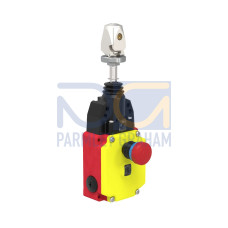 Heavy-Duty Metal Emergency Stop Rope Pull, Turnbuckle Attachment, 38 m Max Range, Integral E-Stop Button, Latch Actuation, 2 NC Safety Contacts, 2 NO Aux Contacts