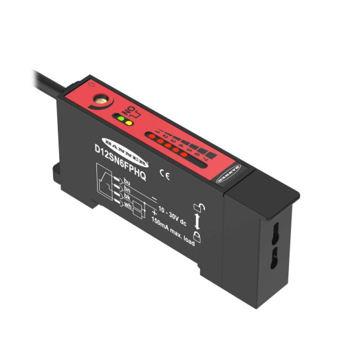 D12 Series: High Power Plastic Fiber Optic, Range: Depends on Fiber, Input: 10-30 V dc, Output: Complementary NPN, 150 (6 in) M8 Pigtail QD