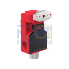 Flat Pack Switch: Vertical Radius, Actuator Position: Front Top or Back, Contact Configuration: 1 NC/1 NO, Dimensions: 90 x 52 x 33, Plastic Housing