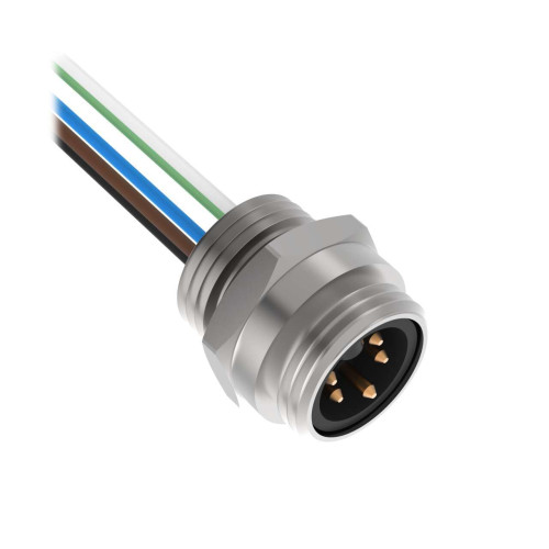 Mini-style QD Receptacle, 5-pin Male Pin-out Straight Connector, Wire Length: 60 (2.5 in), Chrome-Plated Brass Housing