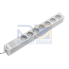 DK Socket strip, CEE 7/5 (type E), 7-way, 250 V, 16 A, LHD: 482,6x44x44 mm