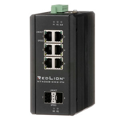8-port Gigabit Managed Industrial Ethernet Switch (6 10/100/1000BaseT RJ45 ports, 2 Dual Mode 100/1000Base SFP expansion slots), PNIO CC-B, MRM