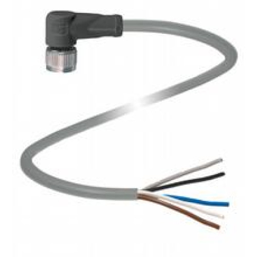 Female cordset single-ended M12 angled A-coded, 5-pin, PUR cable grey, Length: 5 m