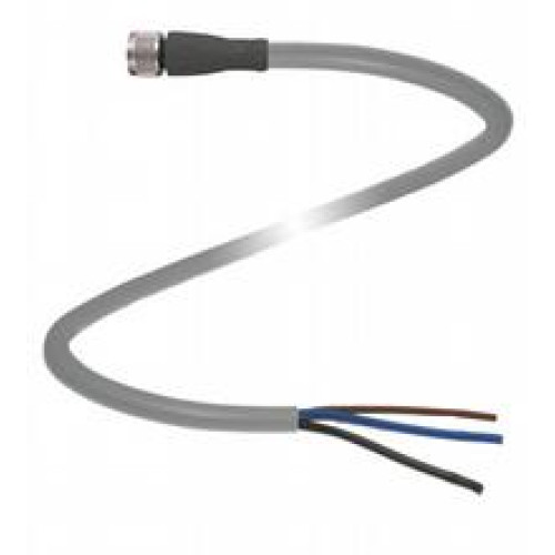 Female cordset single-ended M8 straight A-coded, 3-pin, PUR cable grey, Length: 5 m