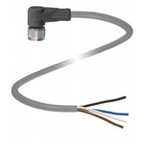 Female cordset single-ended M12 angled A-coded, 4-pin, PVC cable grey, Length: 10 m