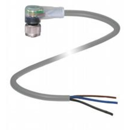 Female cordset single-ended M12 angled A-coded, LED 3-pin, PUR cable grey, Length: 2 m