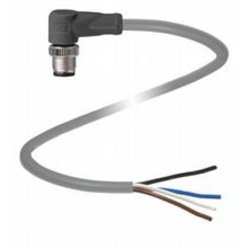 Male cordset single-ended M12 angled A-coded, 4-pin, PVC cable grey, Length: 2 m