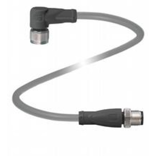 Cordset M12 socket angled to M12 plug straight A-coded, 4-pin, PUR cable grey, Length: 2 m