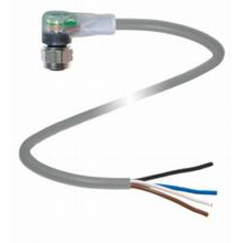 Female cordset single-ended M12 angled stainless steel 1.4404, A-coded, LED 4-pin, PVC cable grey, Length: 10 m