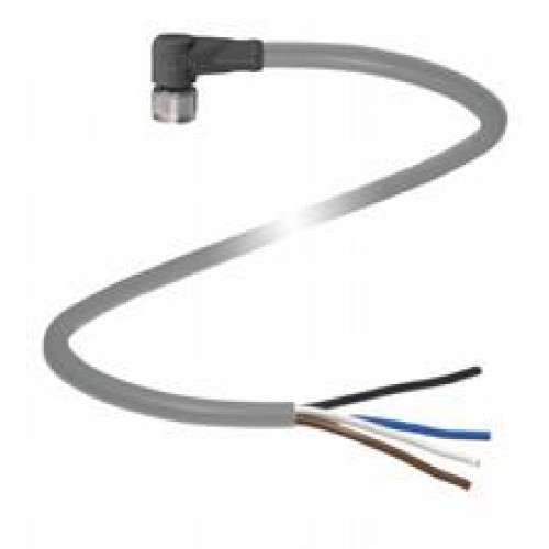 Female cordset single-ended M8 angled A-coded, 4-pin, PVC cable grey, Length: 5 m
