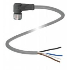 Female cordset single-ended M12 angled A-coded, 4-pin, PUR cable grey, Length: 2 m