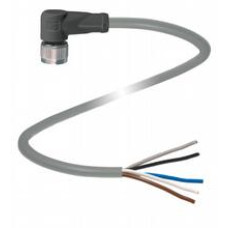 Female cordset single-ended M12 angled A-coded, 5-pin, PVC cable grey