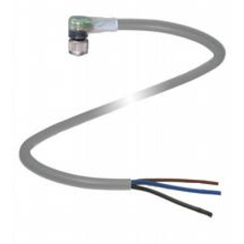 Female cordset single-ended M8 angled A-coded, LED 3-pin, PVC cable grey, Length: 5 m