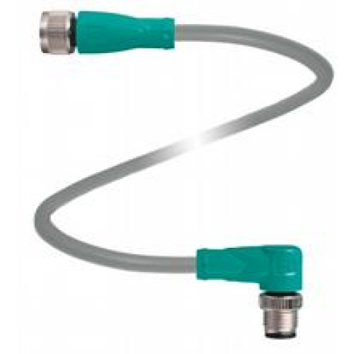 Cordset M12 socket straight to M12 plug angled A-coded, 4-pin, PUR cable grey, Length: 20 m