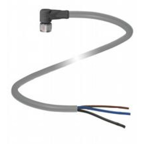 Female cordset single-ended M8 angled A-coded, 3-pin, PUR cable grey, Length: 10 m