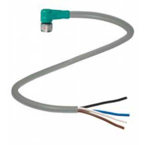 Female cordset single-ended M8 angled A-coded, 4-pin, PUR cable grey, Length: 10 m