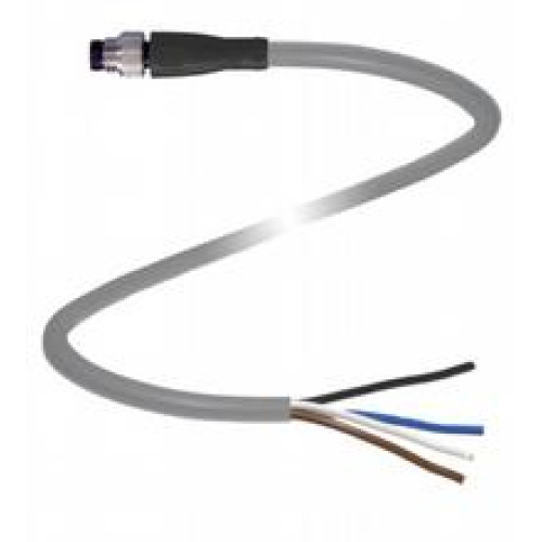 Male cordset single-ended M8 straight A-coded, 4-pin, PUR cable grey, Length: 5 m