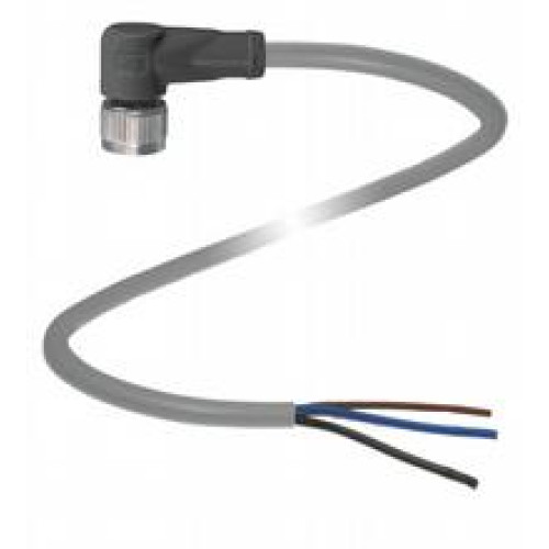 Female cordset single-ended M12 angled A-coded, 3-pin, PUR cable grey, Length: 10 m