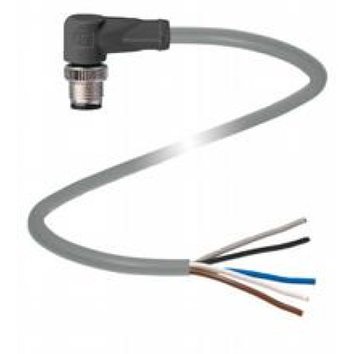 Male cordset single-ended M12 angled A-coded, 5-pin, PVC cable grey, Length: 20 m