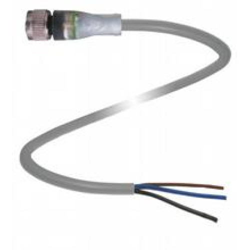 Female cordset single-ended M12 straight A-coded, LED 3-pin, PUR cable grey, Length: 2 m