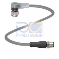 Cordset M12 socket angled A-coded LED 3-pin to M12 plug straight A-coded 3-pin, PUR cable grey, Length: 2 m