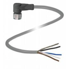 Female cordset single-ended M12 angled A-coded, 4-pin, PUR cable grey, shielded, Length: 5 m