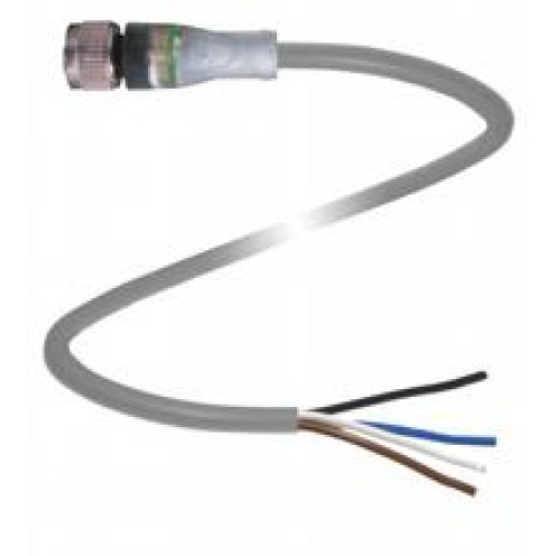 Female cordset single-ended M12 straight A-coded, LED 4-pin, PUR cable grey, Length: 5 m