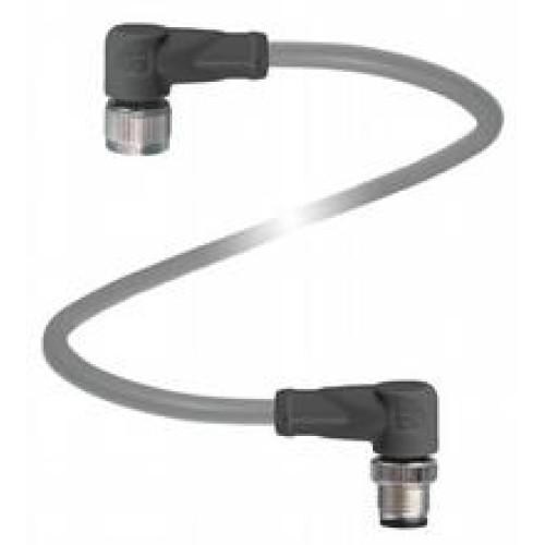 Cordset M12 socket angled to M12 plug angled A-coded, 4-pin, PUR cable grey, shielded, Length: 5 m