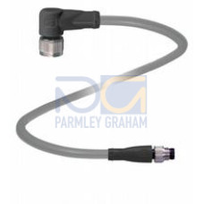 Cordset M12 socket angled to M8 plug straight A-coded, 3-pin, PUR cable grey, Length: 2 m