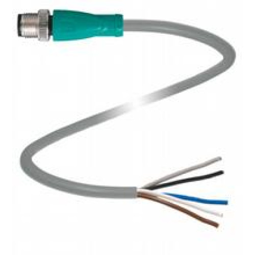 Male cordset single-ended M12 straight A-coded, 5-pin, PVC cable grey, Length: 10 m