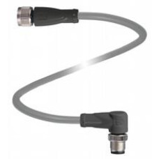 Cordset M12 socket straight to M12 plug angled A-coded, 4-pin, PUR cable grey, shielded, Length: 2 m