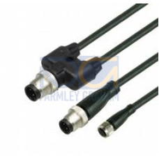 Y connection cable M12 plug straight A-coded to M12 plug / M8 socket straight A-coded, 4-pin, 2x PUR cable black, UL approved, drag chain suitable, torsion resistant, Length: L1 = 0.35 m L2 = 3 m