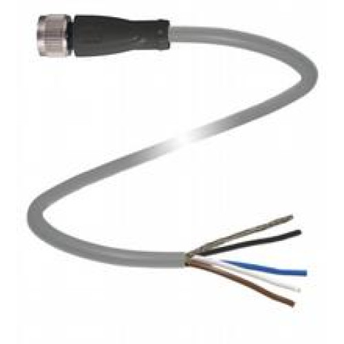 Female cordset single-ended M12 straight A-coded 5-pin, shield on pin 5, PUR cable grey, shielded, Length: 5 m