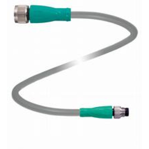 Cordset M12 socket straight to M8 plug straight A-coded, 3-pin, PVC cable grey, Length: 1 m