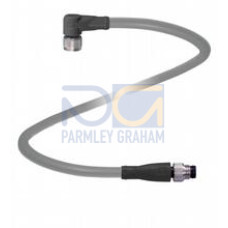 Cordset M8 socket angled to M8 plug straight A-coded, 3-pin, PUR cable grey, Length: 3 m