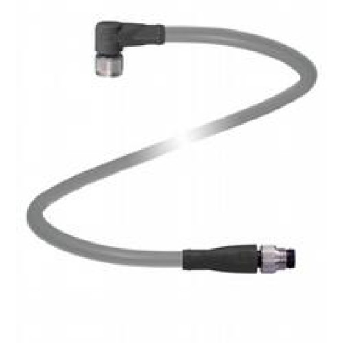 Cordset M8 socket angled to M8 plug straight A-coded, 3-pin, PUR cable grey, Length: 3 m