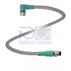 Cordset M8 socket angled to M8 plug straight A-coded, 3-pin, PUR cable grey, Length: 1 m