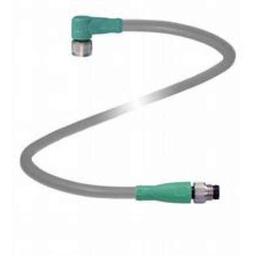 Cordset M8 socket angled to M8 plug straight A-coded, 3-pin, PUR cable grey, Length: 1 m
