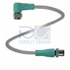 Cordset M12 socket angled to M12 plug straight A-coded, 3-pin, PUR cable grey, Length: 15 m