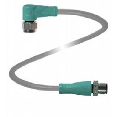 Cordset M12 socket angled to M12 plug straight A-coded, 3-pin, PUR cable grey, Length: 15 m