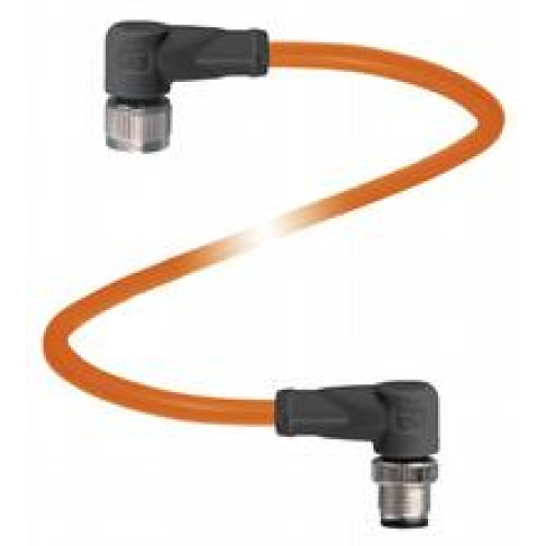 Cordset M12 socket angled to M12 plug angled A-coded, 4-pin, POC cable welding-bead resistant orange, suitable for robotic applications, torsion resistant, oil resistant, molecularly cross-linked, ..