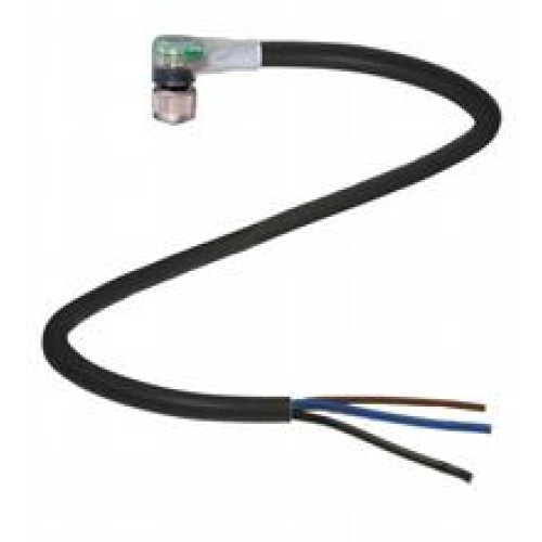 Female cordset single-ended M8 angled A-coded, LED 3-pin, PUR cable black, UL-approved, drag chain suitable, torsion resistant , Length: 2 m