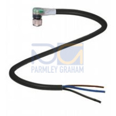 Female cordset single-ended M8 angled A-coded, LED 3-pin, PUR cable black, UL-approved, drag chain suitable, torsion resistant , Length: 10 m