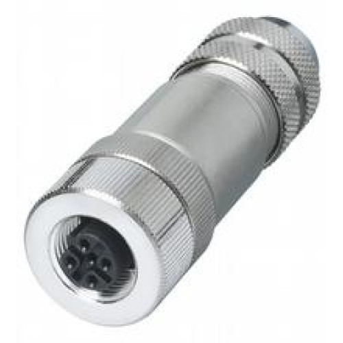 Female connector M12 straight A-coded 5-pin, for cable diameter 5 - 8 mm, shielded, field-attachable