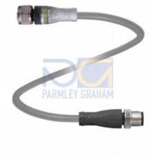 Cordset M12 socket straight A-coded LED 3-pin to M12 plug straight A-coded 3-pin, PUR cable grey, Length: 1 m